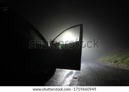 Similar – Image, Stock Photo Country road at night Headlights