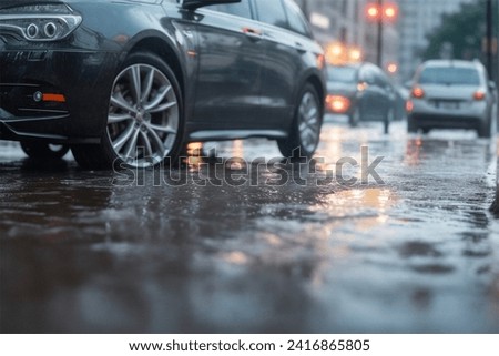 A car parked on a wet street