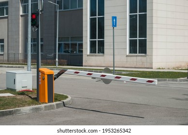 Car Parking Barrier System Closeup At Hospital Parking Lot