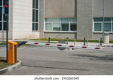 Car Parking Barrier System Closeup At Hospital Parking Lot