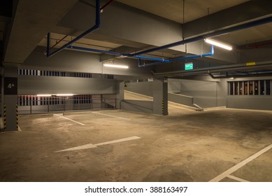 Car Parking Garage Interior Warm Lights In Dark