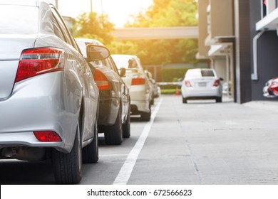 Car Parking In Line And  Car Running Background