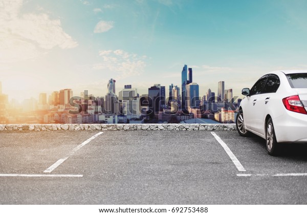 Car parking lots, sightseeing urban cityscape\
view in morning sunrise