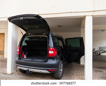 Car Parking With Open Trunk.