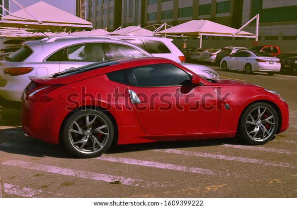 Car Parking under canopies near the building. Dubai.\
Emirates. November 2019
