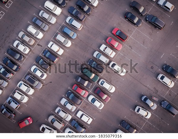Car parking\
lot viewed from above, Aerial\
view.