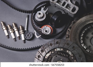 Car Parts On Grey Background