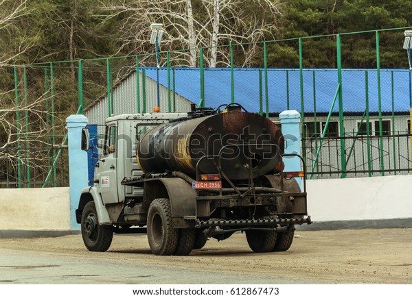 Car petrol tanker on the road. Kreminna,\
Ukraine 01.04.2017