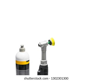 Car Polish Wax Concept. Buffing And Polishing Car. Car Detailing. Polishing Paste And Tube Isolated On White Background. Polishing Car Service. Polishing Tools.