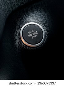 Car Push Start Stop Button Inside Modern Technology Car.