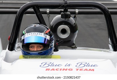 Car Racing Driver Close Up With Helmet, Standing On Starting Grid. Vallelunga, Italy, November 28 2021, Race Weekend