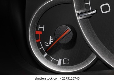 Car Radiator Water Temperature Gauge, Close Up Macro Shot.