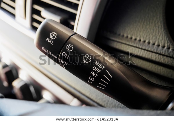 Car Rain\
windscreen wiper control stick close\
up