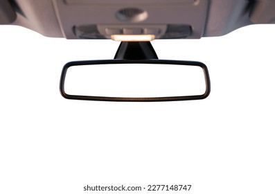 Car rear view mirror inside the car on white background.