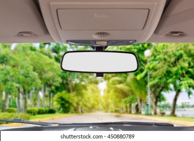 Car rear view mirror inside the car. - Shutterstock ID 450880789