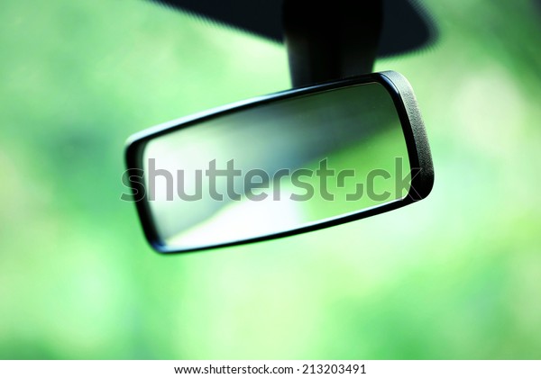 Car rear view mirror\
on green background