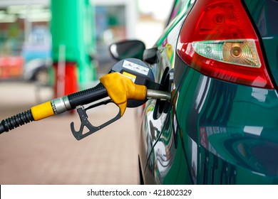 Car Refueling On A Petrol Station Closeup