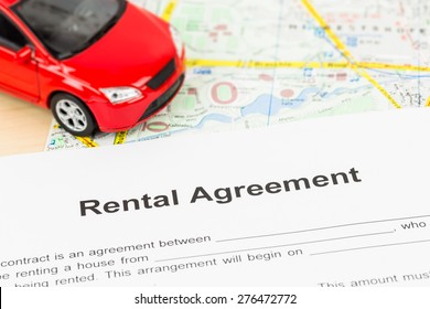 Car Rental Agreement On Map; Document Is Mock-up