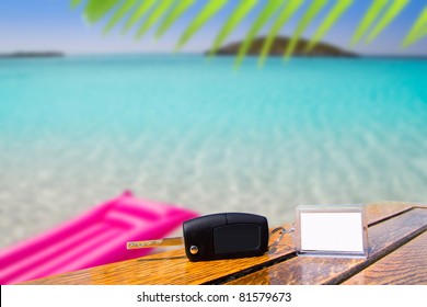 Car Rental Keys On Wood Table With Blank Paper In Vacation Tropical Beach [Photo Illustration]