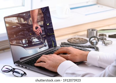 Car Repair Courses. On The Table Are A Computer And Tools For Car Repair. Online Learning