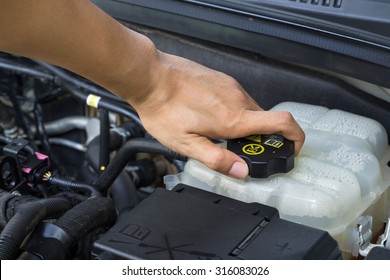 Car Repair Service, Auto Mechanic Checking Water Level In A Engine