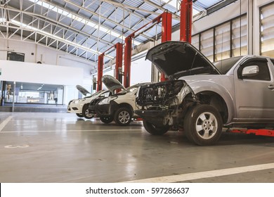 car repair station with soft-focus in the background and over light