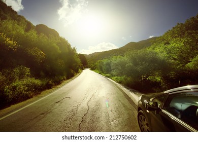 Car Ride On Road In Sunny Weather