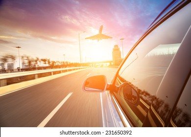 Car Ride On Road In Sunny Weather, Motion Blur