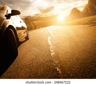 Car Ride On Road In Sunny Weather, Motion Blur