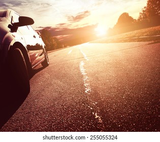 Car Ride On Road In Sunny Weather, Motion Blur