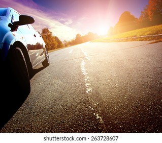 Car Ride On Road In Sunny Weather, Motion Blur