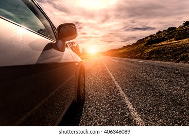 Car Ride On Road In Sunny Weather, Motion Blur