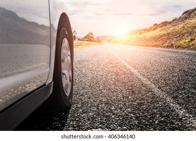 Car Ride On Road In Sunny Weather, Motion Blur