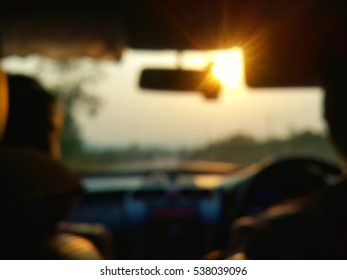 Car Ride On Road In Sunny , Motion Blur