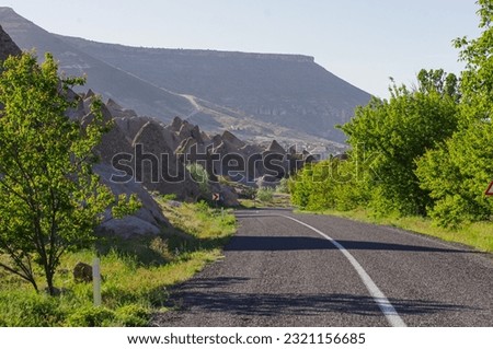 The car road between mountains in fabulous Cappadocia