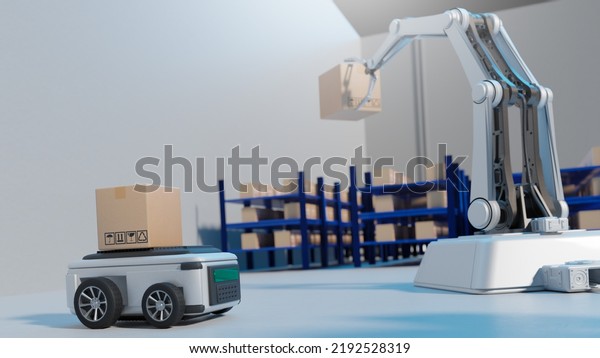 Car Robot transports truck Box with AI
interface Object for manufacturing industry technology Product
export and import of future Robot cyber in the warehouse by Arm
mechanical future
technology