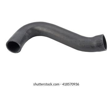 Car Rubber Intake Hose Isolated On White Background. Intercooler Pipe Which Is Placed In The Air Flow Between The Turbocharger And The Engine Intake