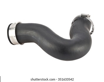 Car Rubber Intake Radiator Hose Isolated On White Background. Intercooler Pipe Which Is Placed In The Air Flow Between The Turbocharger And The Engine Intake