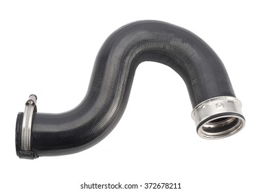 Car Rubber Intake Radiator Hose Isolated On White Background. Intercooler Pipe Which Is Placed In The Air Flow Between The Turbocharger And The Engine Intake