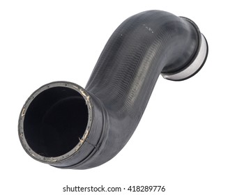 Car Rubber Intake Radiator Hose Isolated On White Background. Intercooler Pipe Which Is Placed In The Air Flow Between The Turbocharger And The Engine Intake