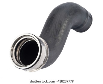 Car Rubber Intake Radiator Hose Isolated On White Background. Intercooler Pipe Which Is Placed In The Air Flow Between The Turbocharger And The Engine Intake