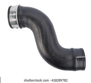 Car Rubber Intake Radiator Hose Isolated On White Background. Intercooler Pipe Which Is Placed In The Air Flow Between The Turbocharger And The Engine Intake