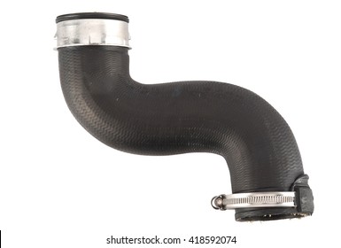 Car Rubber Intake Radiator Hose Isolated On White Background. Intercooler Pipe Which Is Placed In The Air Flow Between The Turbocharger And The Engine Intake