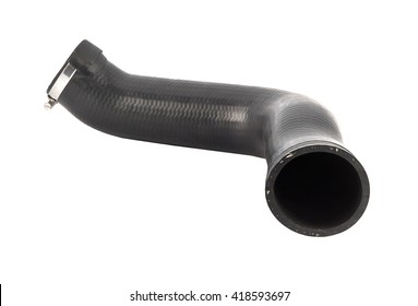 Car Rubber Intake Radiator Hose Isolated On White Background. Intercooler Pipe Which Is Placed In The Air Flow Between The Turbocharger And The Engine Intake