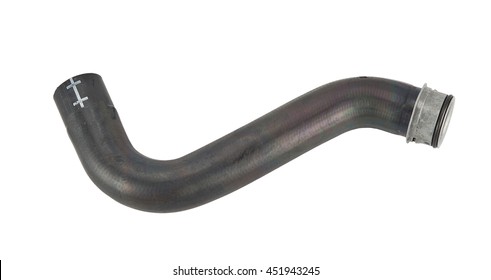 Car Rubber Intake Radiator Hose Isolated On White Background. Intercooler Pipe Which Is Placed In The Air Flow Between The Turbocharger And The Engine Intake