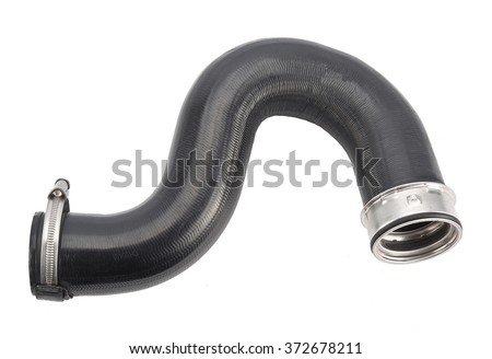 Car Rubber intake Radiator hose isolated on white background. Intercooler pipe which is placed in the air flow between the turbocharger and the engine intake