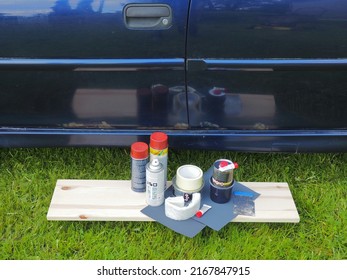 Car Rust Removal And Painting. Car Putty, Primer And Paint Spray. Car Body Care