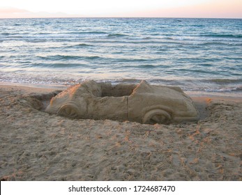Car sand sculpture on the Tsilivi beach, Zakynthos
