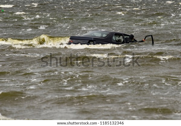 The car sank during the flood.\
Training of rescue services. Kyiv, Ukraine.\
15-09-2017