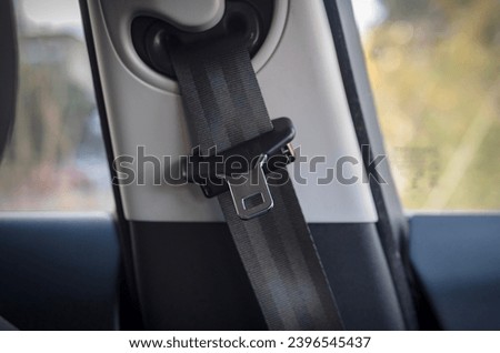 car seat belt close up, Buckle and strap of a car seatbelt. 